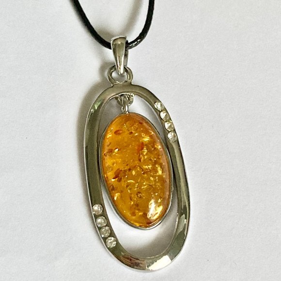 Vintage Honey Yellow Amber Necklace Art Deco Crystal 18" Simulated Silver Plated - Picture 8 of 10